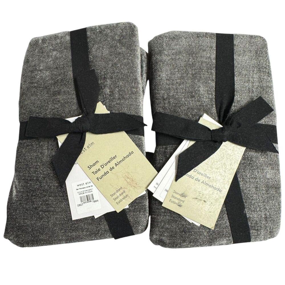 West Elm Striated Chenille Standard Size Pillow Sham Pair Graphite Gray NEW